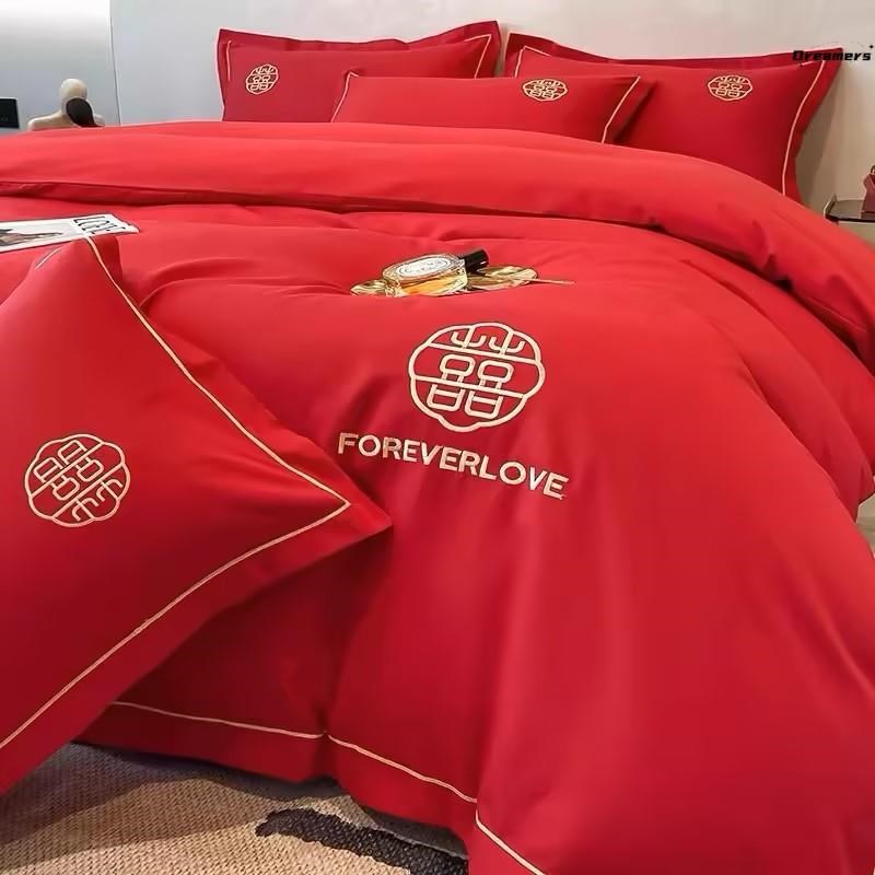 简约高级感结婚礼床上用品四件套新婚房床单婚庆红色W被套陪嫁厂