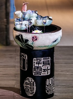 中式创意风水轮h招财旺财流水喷泉摆件客厅办公室开业礼品鱼缸落