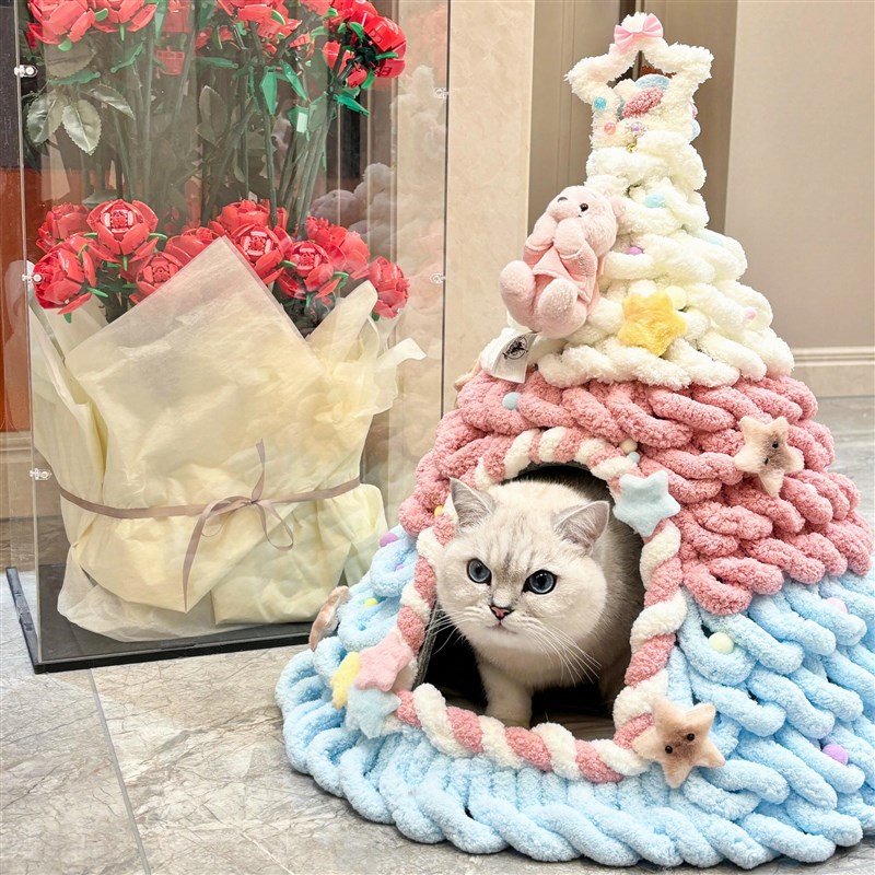 多巴胺自制猫窝冬天保暖手工diyC材料包粗冰条毛线帐篷式封闭狗窝