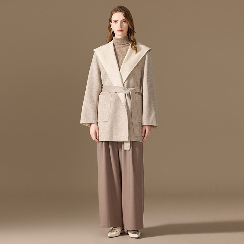 100山羊绒大衣女短款2025秋冬新款双面穿双色高级感连帽毛呢外套