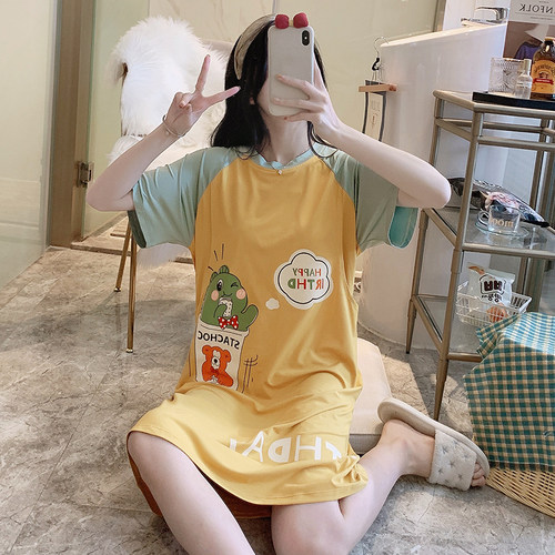 哺乳睡裙夏季薄款产后纯棉月x子服裙子喂奶孕妇睡衣家居产妇连衣