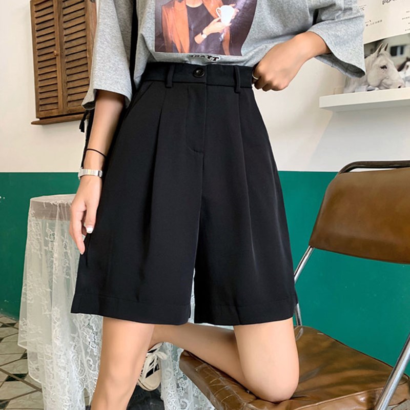 胖妹妹西装短裤女夏季宽p松直筒2024新款大码高腰显瘦阔腿五分裤