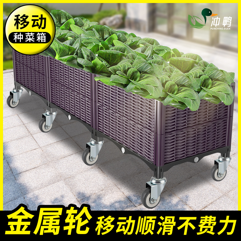 可移动种植箱种菜花卉专用箱带轮C加深种菜箱阳台塑料花盆户外花