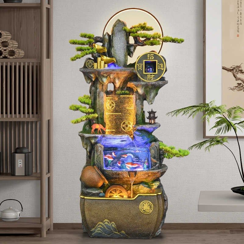 客厅招财流水落地摆件循环u水幕墙鱼缸喷泉玄关造景风水轮乔迁开