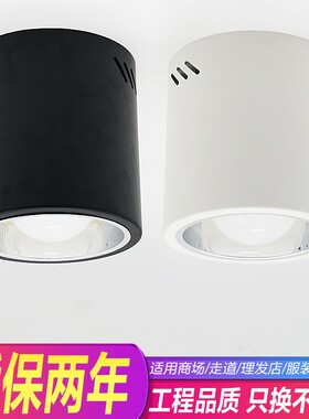 明装筒灯4寸5寸6寸8寸t螺口灯泡汽车展厅吸顶桶灯格栅圆形灯罩吊