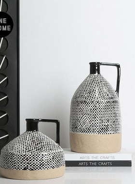 新中式复古极简釉陶瓷花瓶侘寂风样板间客厅玄关插T花创意装饰摆