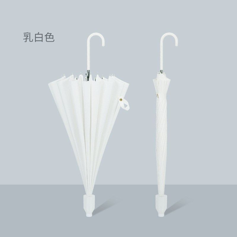 新款16骨皮直柄长柄伞16骨皮弯手柄小清新纯色O自动长杆雨伞可印l