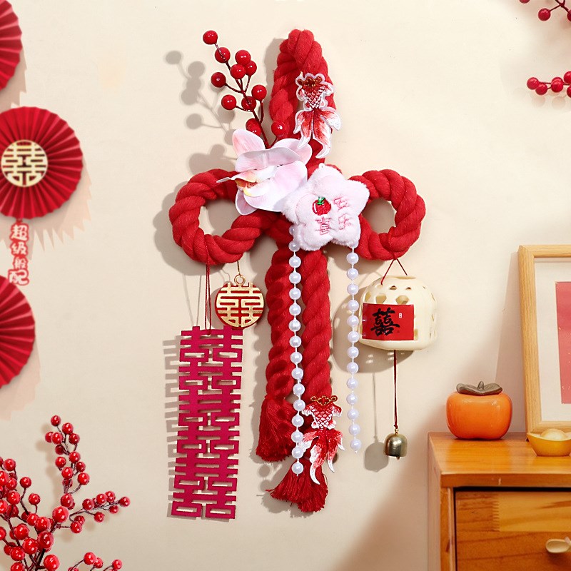 结婚用品婚房装饰万字结挂饰门把手婚礼卧室客厅楼梯布置窗帘绑带