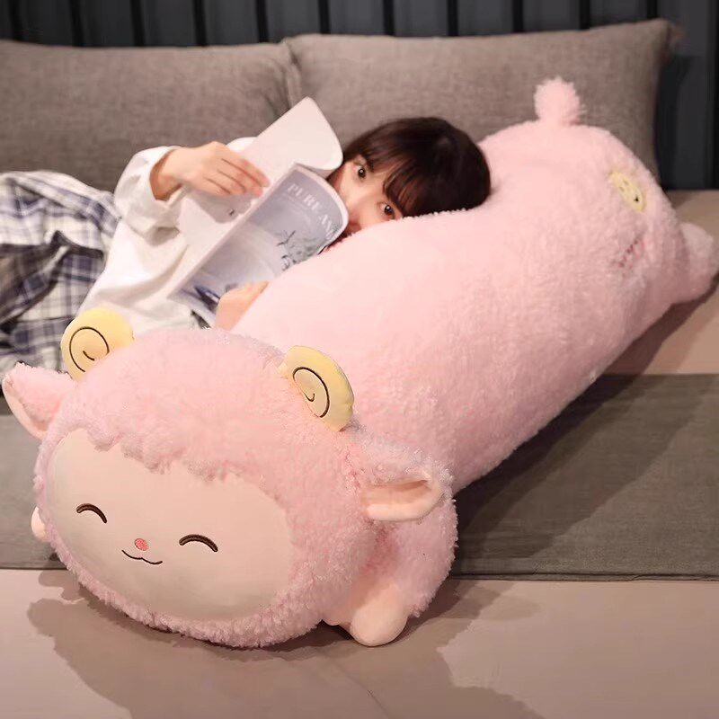 羊驼大玩偶女生睡觉抱枕粉色小羊布娃娃女生床上长条夹Z腿毛绒玩