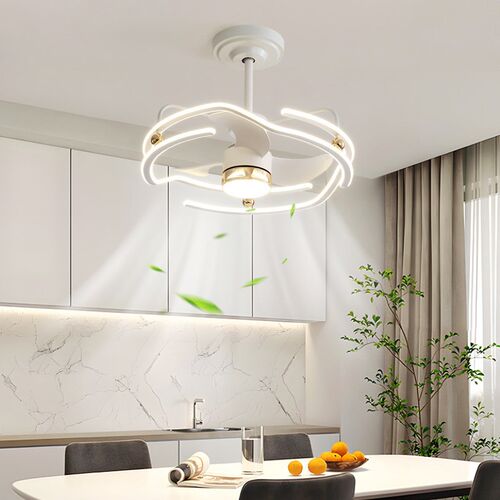 智能餐厅风扇灯奶油风餐桌吊扇灯简约现代卧室电扇灯家用风扇吊灯
