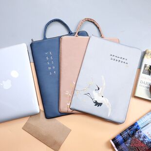 笔记本电脑内胆套13寸手抓包禅意复古刺绣平版电脑包手提袋文件包