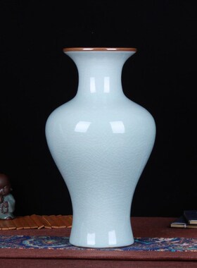 仿古官窑裂纹釉白色鱼尾瓶花瓶摆设客厅家居装饰工艺品摆件