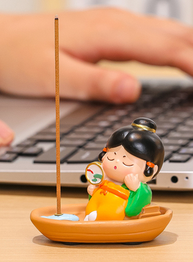 古风系列唐仕女泛舟香插小摆件