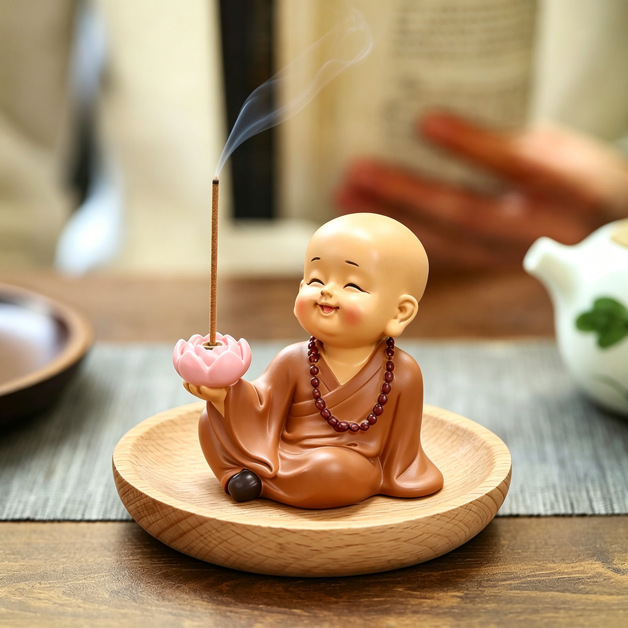 慧能小和尚禅意香插桌面摆件