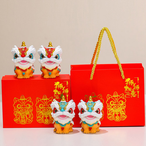 如意醒狮摆件礼盒套装桌面装饰品