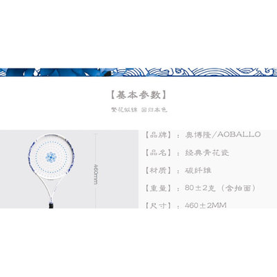 。正品奥博隆AC93T经典青花瓷158孔柔力球拍套装碳素多孔细柄10号
