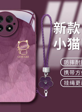 适用晕染猫咪一加13手机壳oneplus12金属漆11新款ACE5pro油画ACE3V玻璃2高级感ACE竞速版少女防摔保护套轻奢