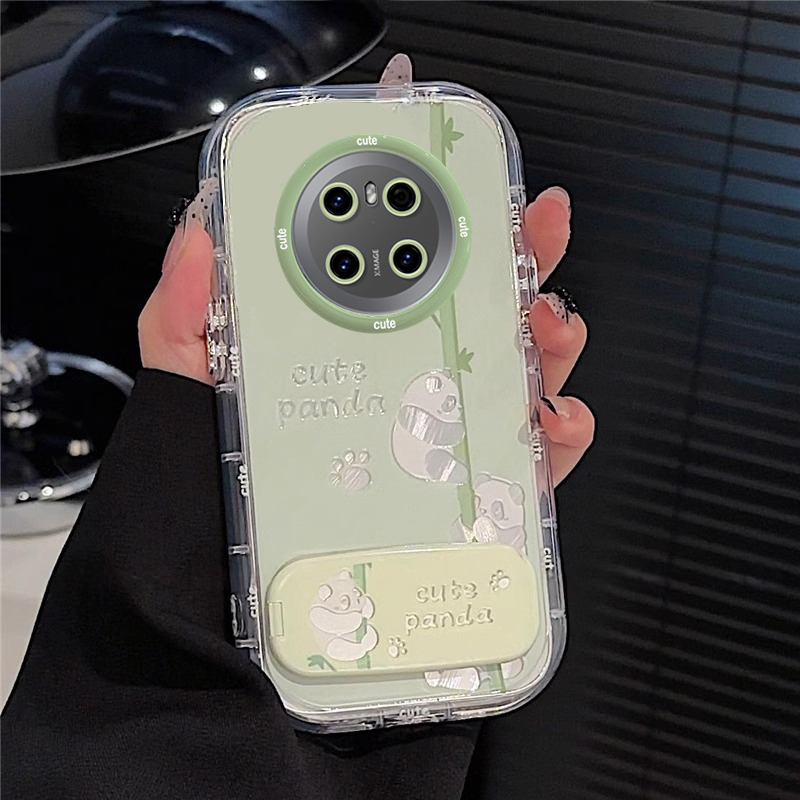 适用熊猫华为mate70pro+手机壳60镜子50E支架40羽纱30泡芙20竹子高级感保护套绿色少女心全包防摔可爱新款