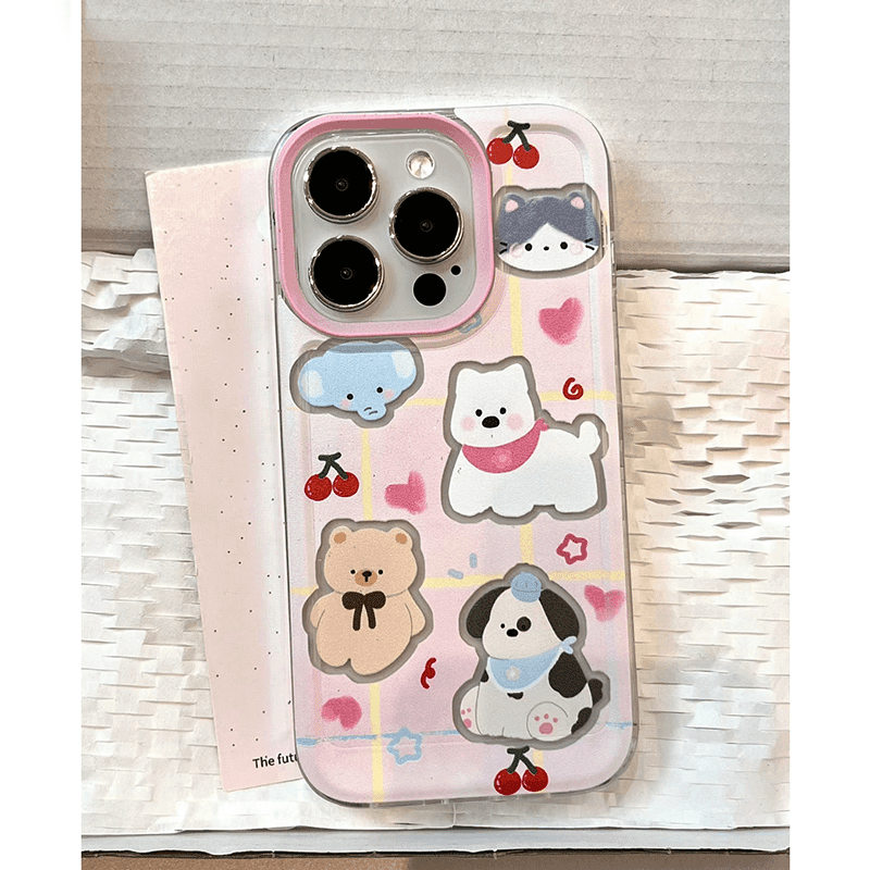 适用苹果系列粉格动物手机壳