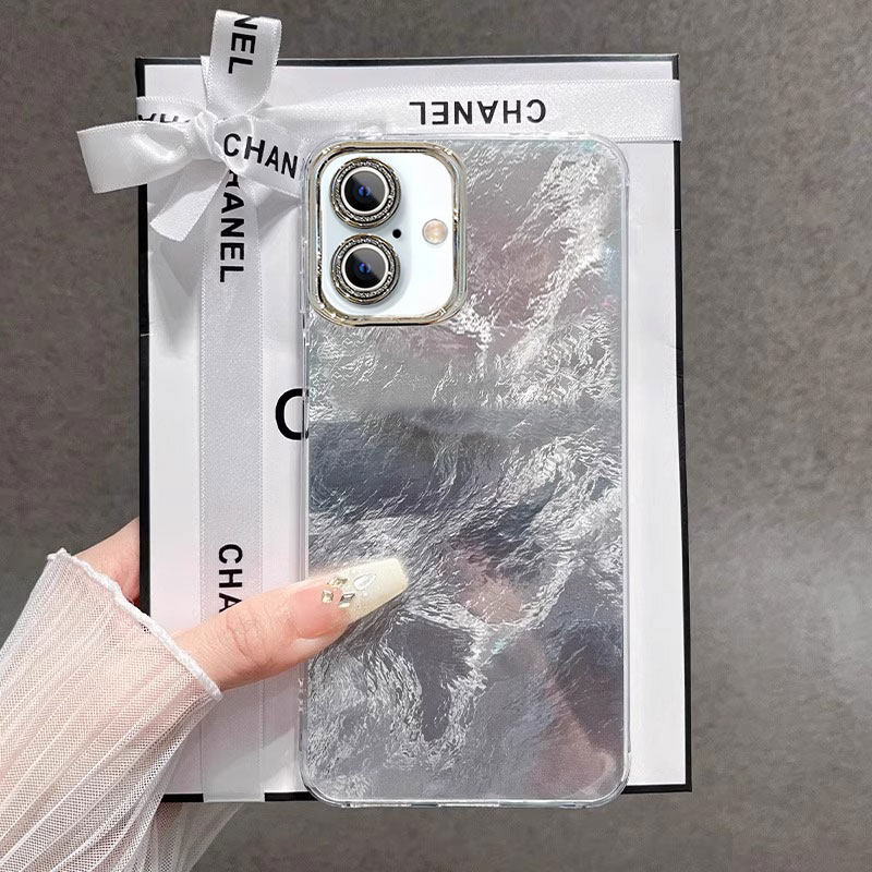 适用苹果16E冰川纹iPhone15plus手机壳银色14promax闪粉13玻璃12新款11防摔8少女7高级感xsmax保护套6S奢华