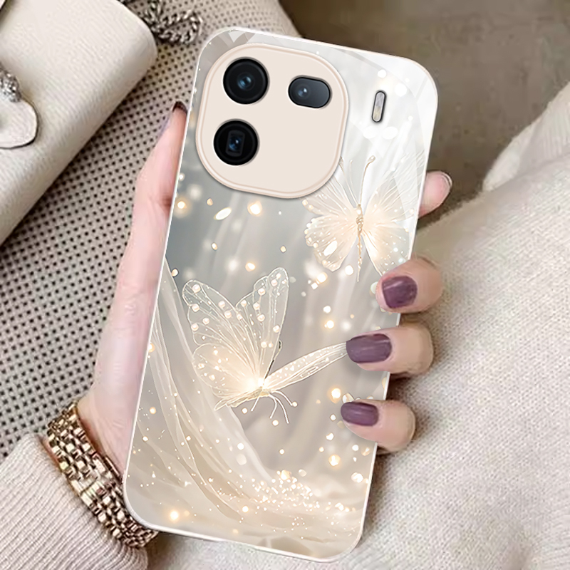 适用iqoo12手机壳新款iqoo11pro梦幻蝴蝶vivo防摔iqoo10可爱女网红iqoo9简约iqoo8/7金属玻璃高级感镜头全包