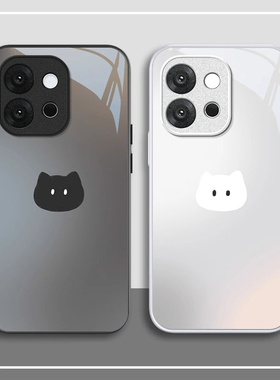 适用黑白猫咪一加13T手机壳12金属漆11玻璃10pro新款9R少女情侣男ace5防摔3V保护套2V硅胶oneplus全包竞速版