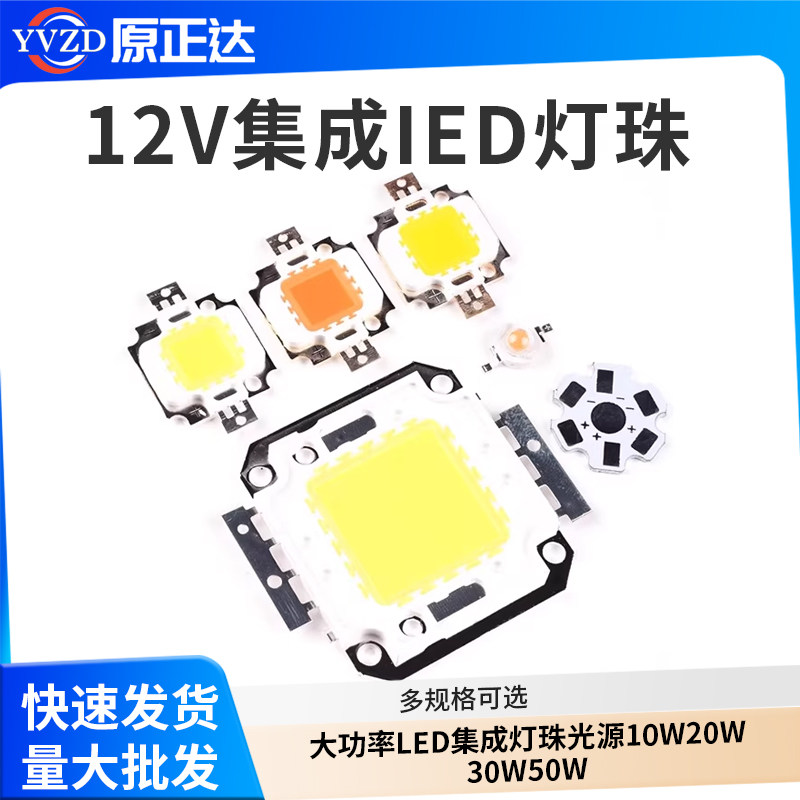 白色暖白 全光谱植物鱼缸12V大功率LED集成灯珠光源10W20W30W50W