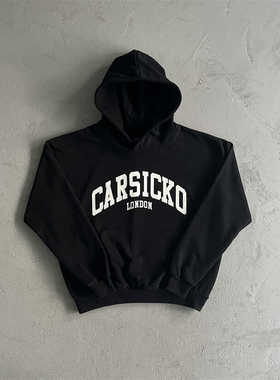 美式重磅连帽卫衣男士冬季新款CARSICKO潮牌宽松落肩袖套头上衣潮