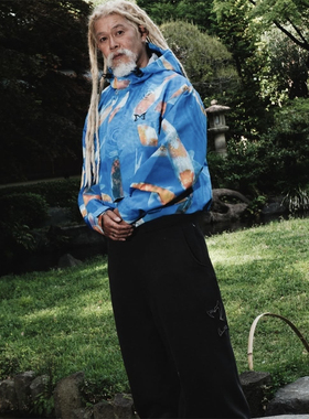 Mertra 蓝色印花连帽夹克 KOI Waterproof  男潮流街头风宽松外套