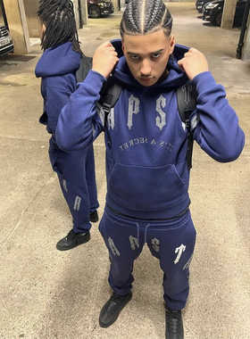 Trapstar2024潮流新款Chenille高端字母拱形刺绣连帽卫衣运动套装