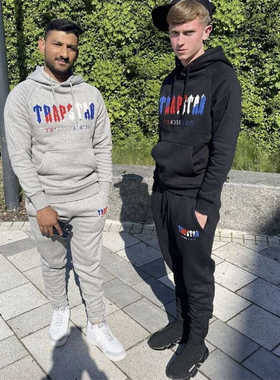 Trapstar2024原创经典Chenille连帽卫衣长裤运动套装多色拼绣潮咖