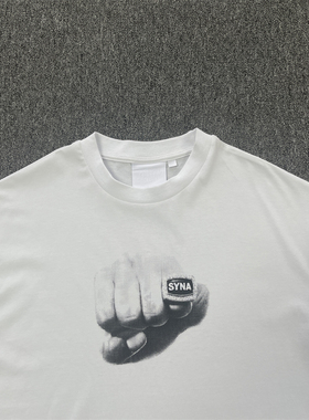 SYNA 新款 CHAMPIONSHIP RING PRINTED男女款重磅百搭短袖白色T恤
