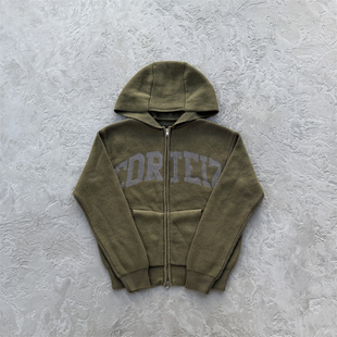 Corteiz 秋季拉链开衫 3M  knit zip hoodie 宽松情侣针织连帽衫