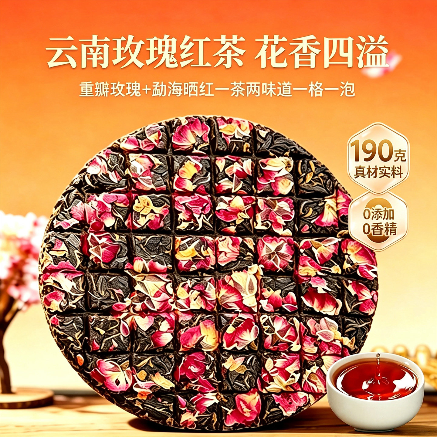 云南晒红玫瑰红茶190克手撕饼