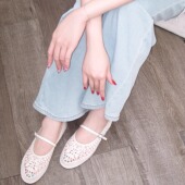 复古编织镂空透气网面平底单鞋 ElegiFemme原创Fleur 雾光花园法式