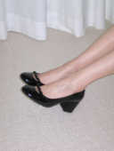 黑色粗跟单鞋 ElegiFemme原创24新款 Bella漆皮圆头蝴蝶结单鞋 高跟