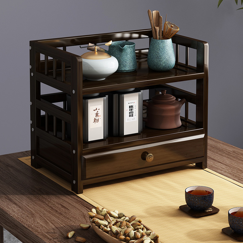 日本品质桌面茶水柜置物架新中式茶台展示柜小型茶叶茶具收纳柜茶