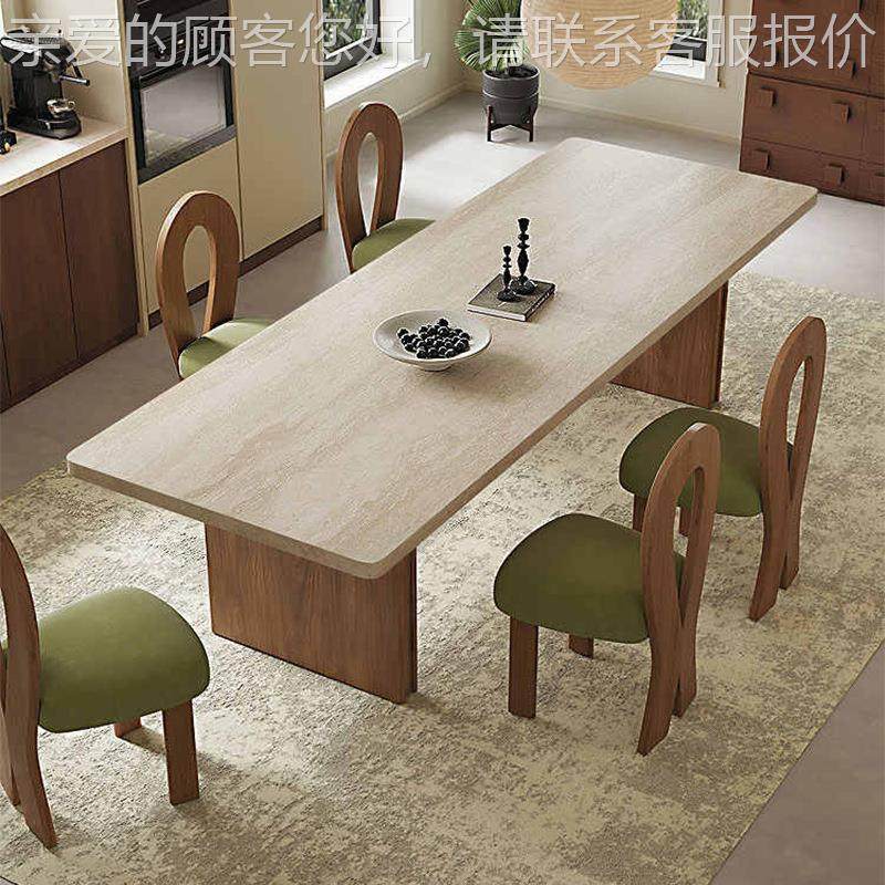 现法式复古洞石岩板古餐桌椅组合代用设计师样板房中餐洞石岩板桌,住宅家具,餐桌+餐椅,淘宝优惠券,粉丝福利购,淘宝优惠卷
