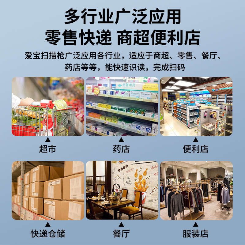 爱宝条码扫描枪把抢超市扫描器有线一二维码手持巴枪专用扫码枪