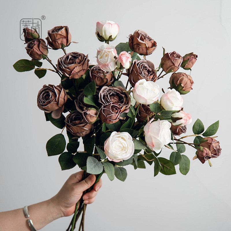 茉茵仿真花卡布奇诺玫瑰花束客厅摆设装饰摆高级感小香风油画质感