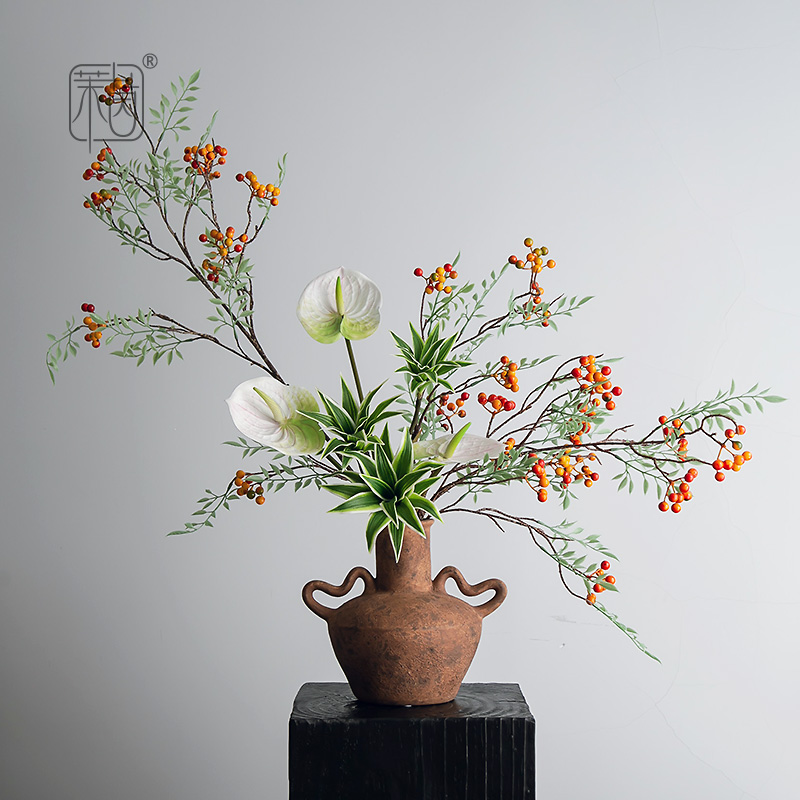 秋实果装饰马桑果仿真树枝带叶假树枝折中主义艺术装饰摆件仿真花