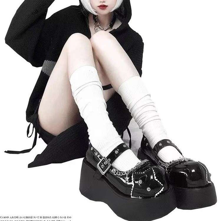 women shoes黑色朋克玛丽珍松糕厚底单鞋可爱日系洛丽塔女鞋2024