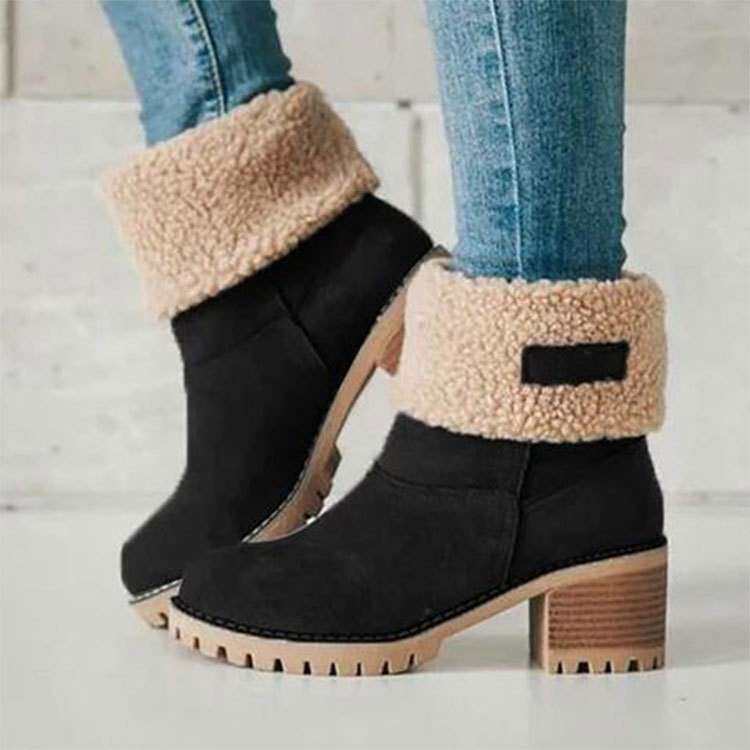 women shoes欧美大码雪地靴一鞋两穿女粗跟中筒靴子女外贸款2024