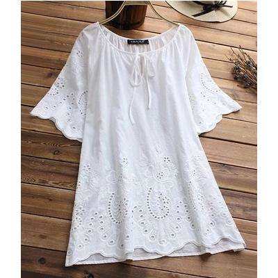 2024新款ebay新款纯色V领系带短袖宽松上衣衬衫女式women clothes