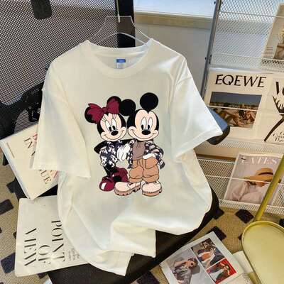 2024oversize卡通米奇短袖t恤女宽松小众设计感上衣women clothes