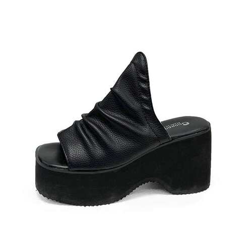 women shoes女夏新款松糕厚底一字褶皱大码鱼嘴凉拖外贸女拖2024 - 封面