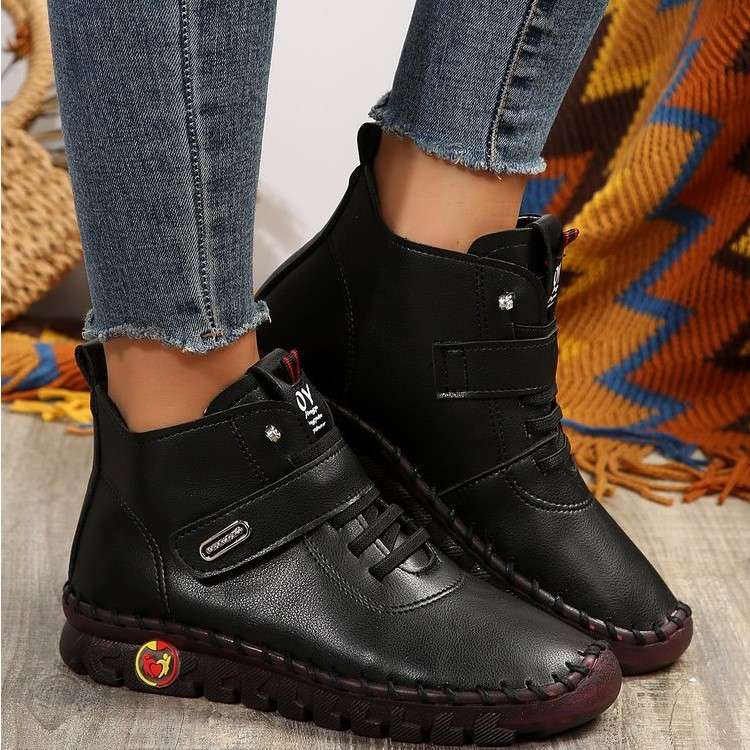 women shoes冬季大码外贸女鞋系带魔术贴毛绒保暖内里短靴女2024