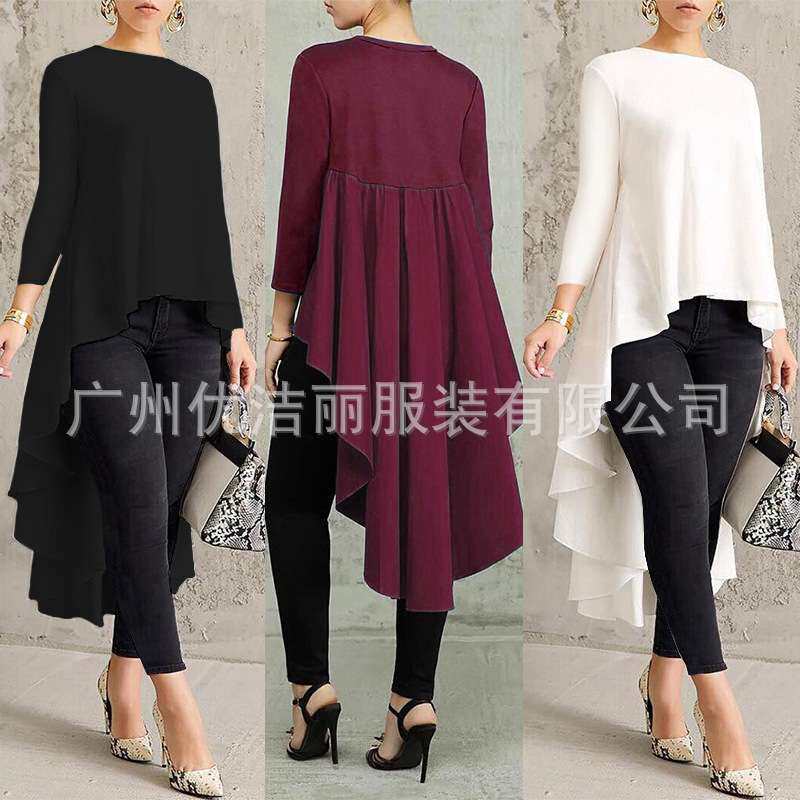 2024套头纯色燕尾中长裙圆领显瘦短袖连衣裙连衣裙women clothes