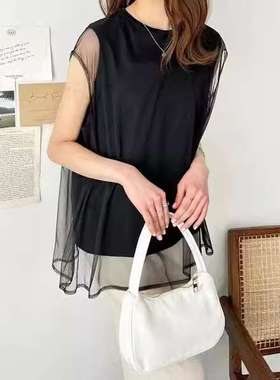 2024网纱套头针织衫上衣假两件women clothes