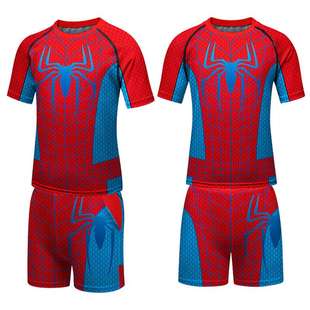 红色少儿短袖套装衣服男童春装套装运动新款潮男孩洋气帅气